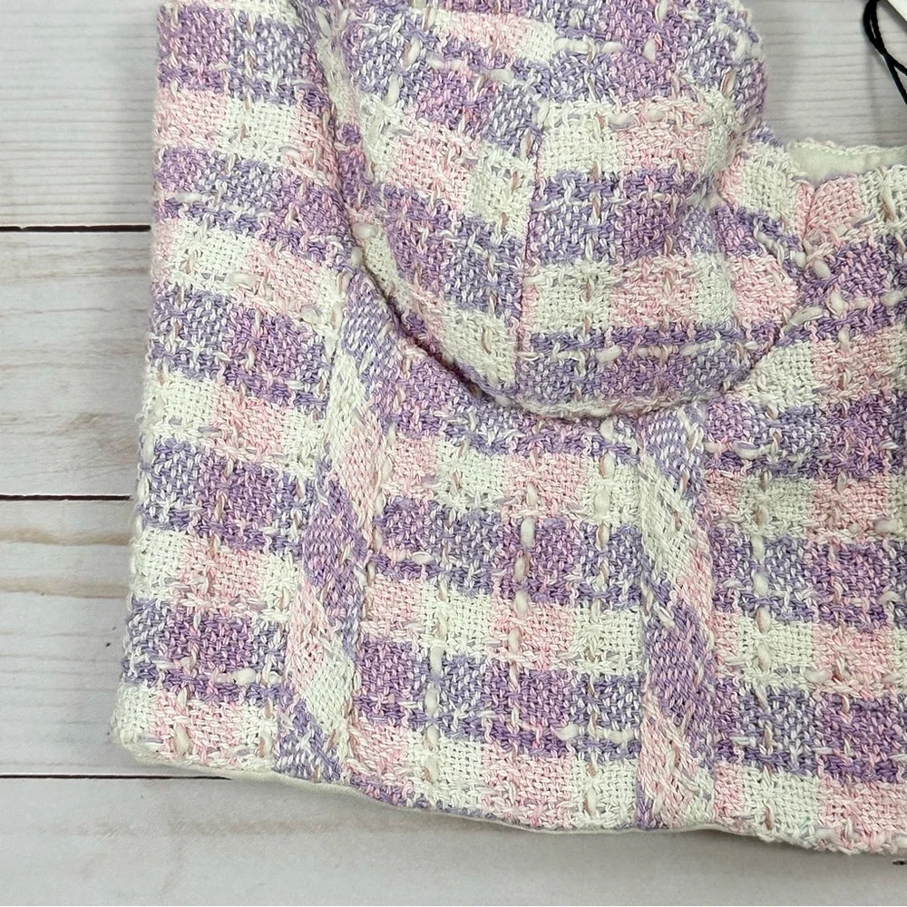ZARA NWT Plaid Tweed Bustier Corset Top in pink/purple - size  medium